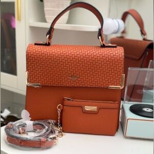 Burnt Orange Handbag with adjustable cross body strap + mini bag/wallet